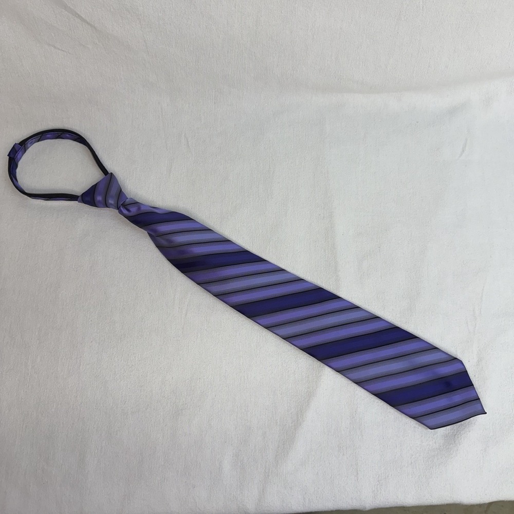 Purple Tie Necktie Black Stripes Zipper Adjustable Formal Business Attire